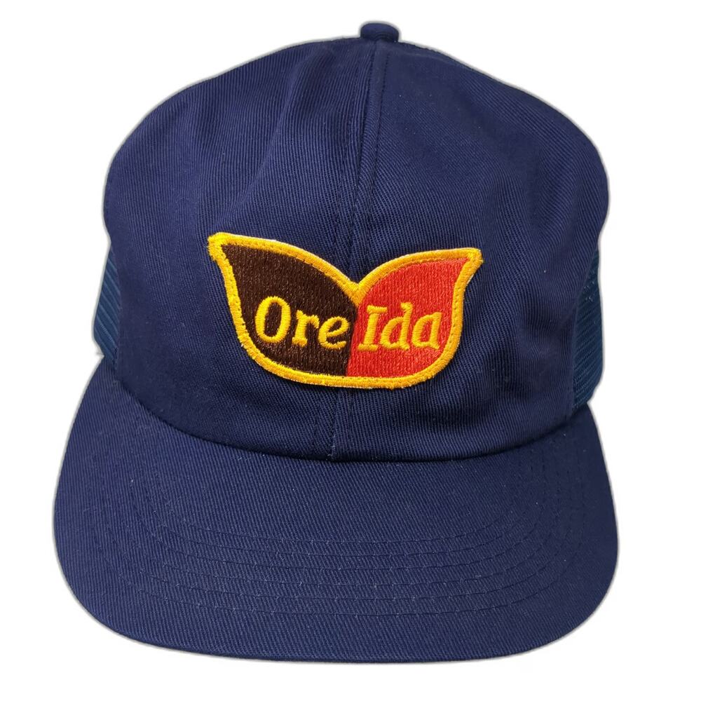 K-Brand Trucker Hat Blue OS Ore-Ida Logo Mesh Back Made in USA Snapback Vintage
